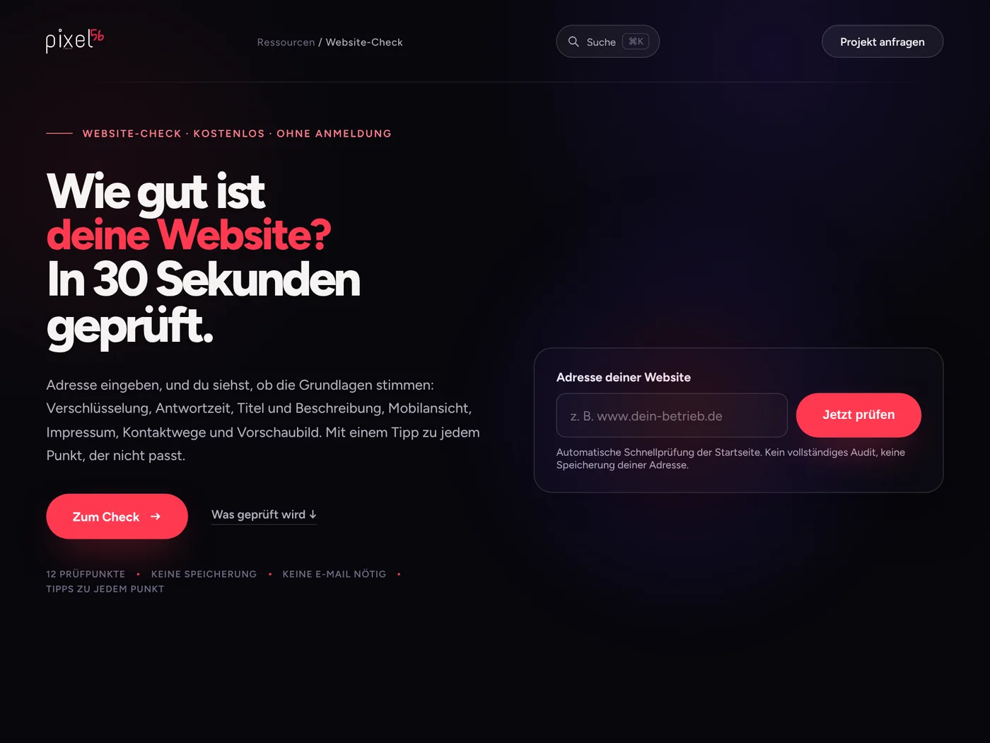 Standortkarte der Pixel56-Website mit dreizehn Städten der Region Koblenz