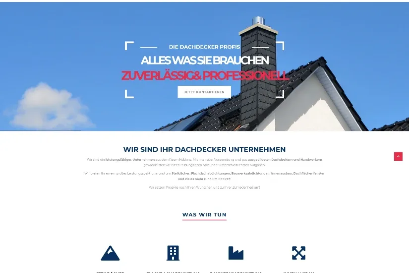 Startseite der Dachdecker-Website: Einstieg mit Foto, Kurzvorstellung und Leistungsübersicht